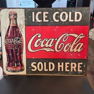 Vintage Coca-Cola "Ice Cold Sold Here" Red Tin Sign Reproduction